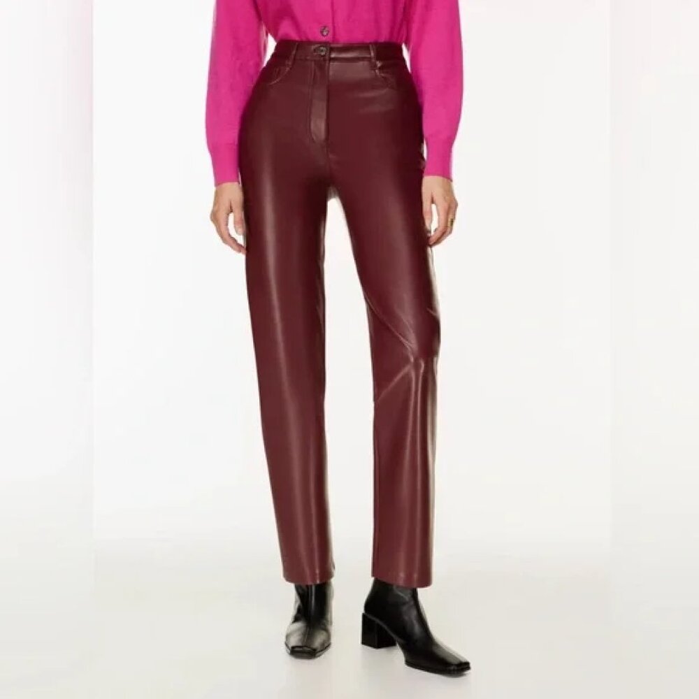 Aritzia Wilfred Melina High-waisted Red Leather Pants